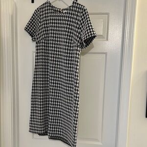 Calvin Klein Black and White Houndstooth Midi Dress